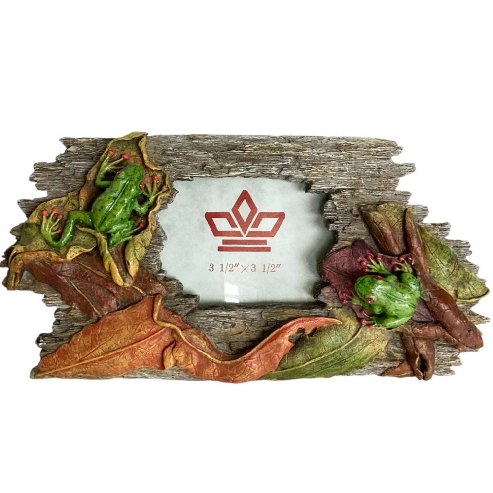 3D Tree Frogs Ceramic Photo Frame Green Orange Brown Tabletop Decor